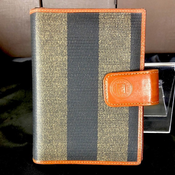 FENDI PEQUIN PECAN Striped Agenda Binder Passport Holder Credit Card Wallet - Picture 12 of 12